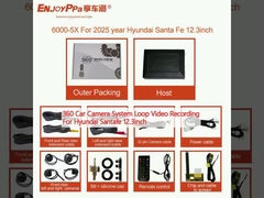 360 Sistema de cámara de automóvil grabación de vídeo de bucle para Hyundai Santafe 12.3 pulgadas