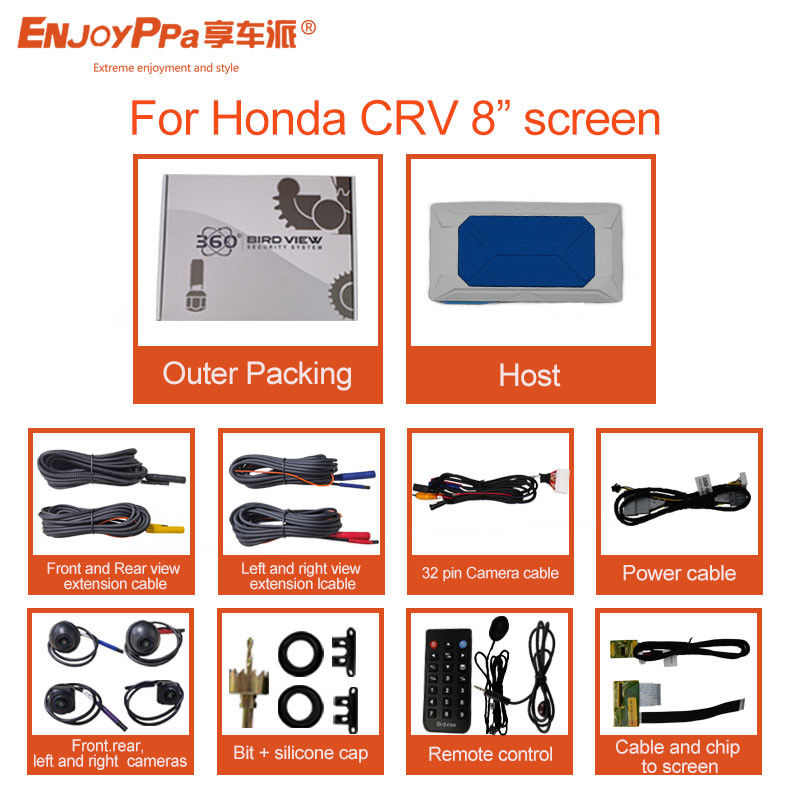 Sistema de cámara de automóvil 360 resistente al agua para Honda CRV de 8 pulgadas con cámaras HD de vista de pájaro