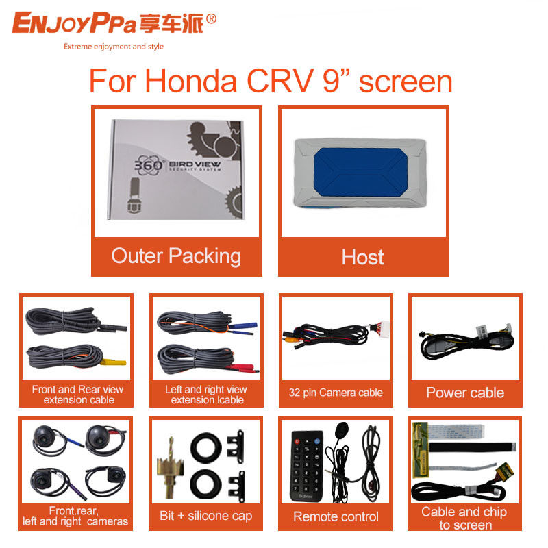 Sistema panorámico de cámara de seguridad de 360 grados para Honda CRV 9 pulgadas