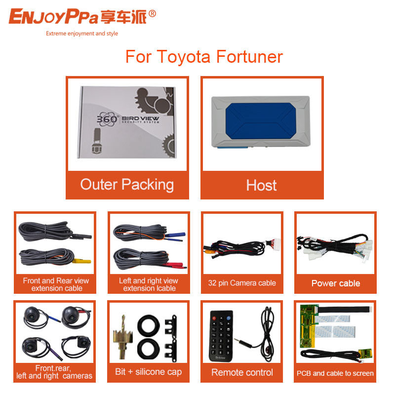 Sistema de cámara de seguridad de automóviles 360 de pantalla táctil para Toyota Fortuner fácil de instalar