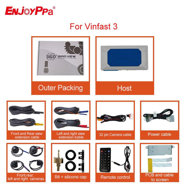 Sistema de cámara de automóvil 360 para Vinfast 3 con DVR de grabación de 4 vías